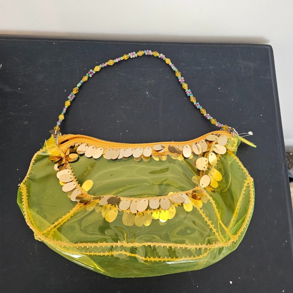 Clear Yellow Plastic Purse Handbag with Embellishments
